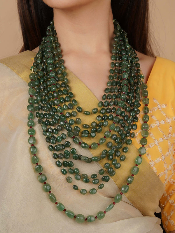 MN467GR - Green Color Gold Plated Necklace/Mala