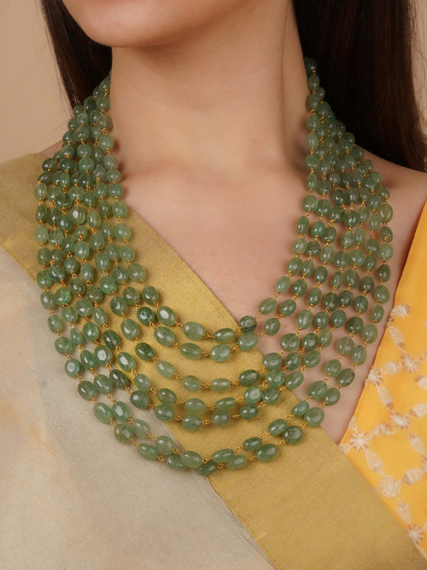 MN468GR - Green Color Gold Plated Necklace/Mala