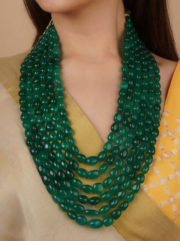 MN469GR - Green Color Gold Plated Necklace/Mala