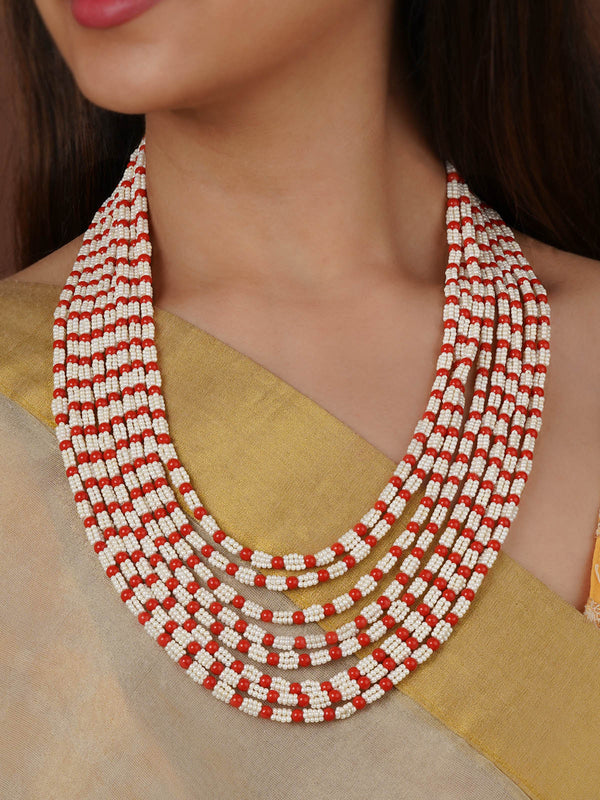 MN473 - Orange Color Gold Plated Necklace/Mala