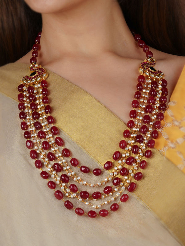 Multicolor Gold Plated Jadau Kundan Necklace - MN480M