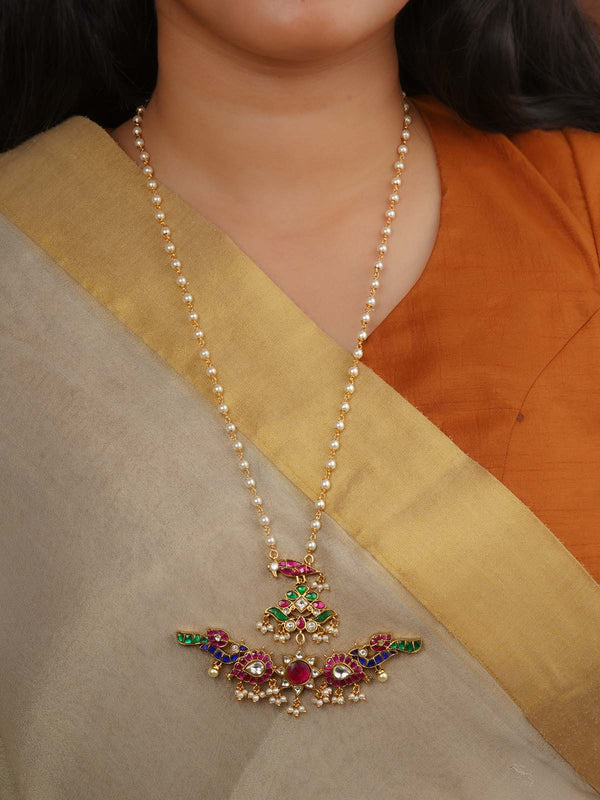 Multicolor Gold Plated Jadau Kundan Necklace - MN523M