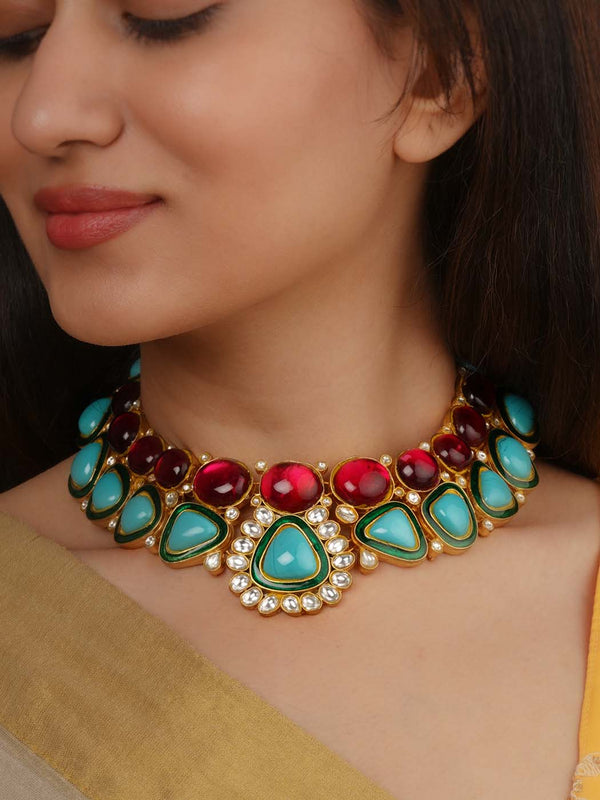 Gold Plated Jadau Kundan Necklace - MN540
