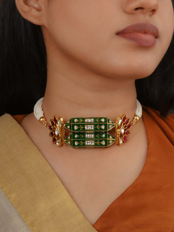 Multicolor Gold Plated Jadau Kundan Necklace - MN543M