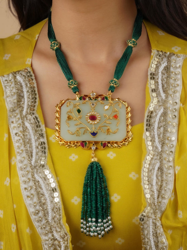 Multicolor Gold Plated Jadau Kundan Necklace - MN605M