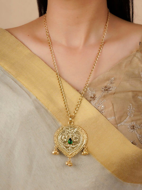 Green Color Gold Plated Necklace - MN630GR