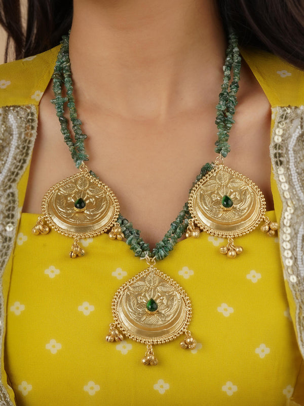 Green Color Gold Plated Necklace - MN631GR