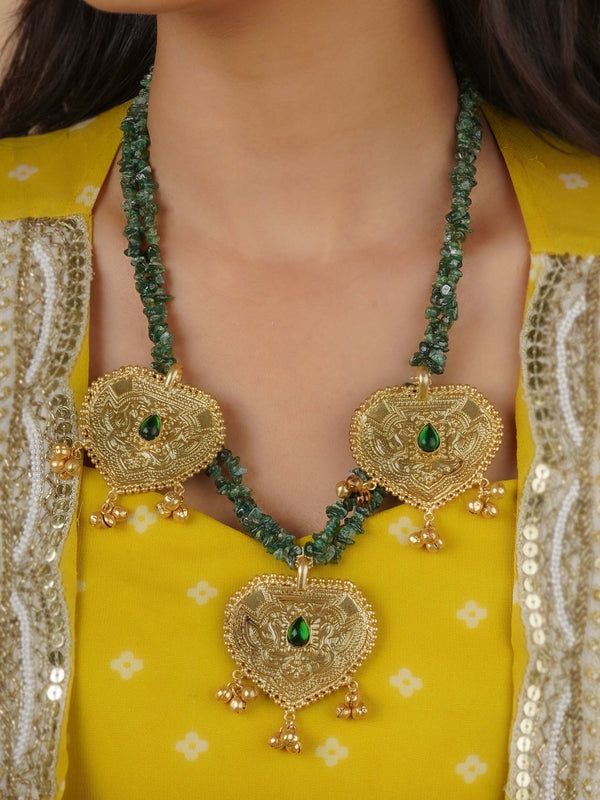 Green Color Gold Plated Necklace - MN632GR