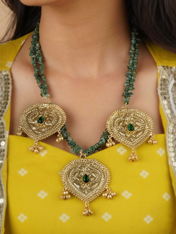 Green Color Gold Plated Necklace - MN633GR