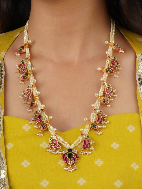 Multicolor Gold Plated Jadau Kundan Necklace - MN643M