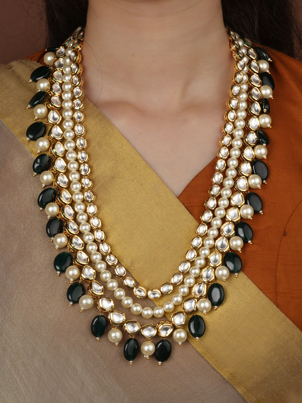 Green Color Gold Plated Jadau Kundan Necklace - MN654