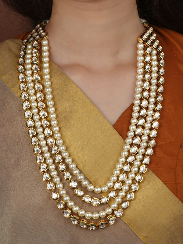White Color Gold Plated Jadau Kundan Necklace - MN655