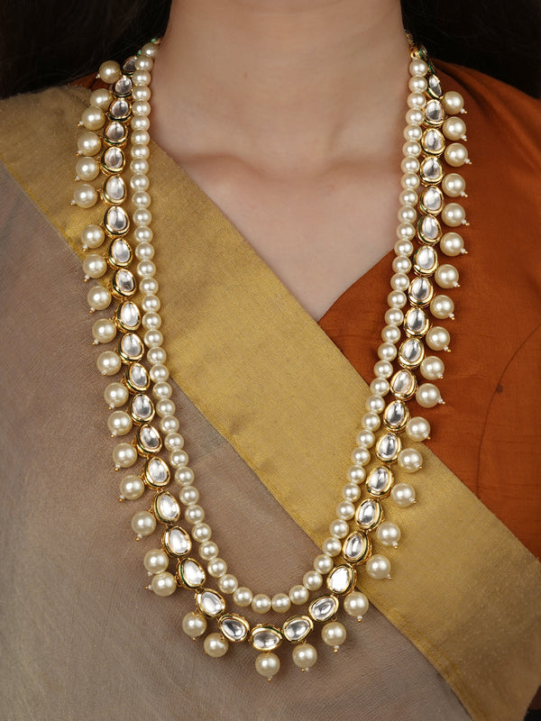White Color Gold Plated Jadau Kundan Necklace - MN656
