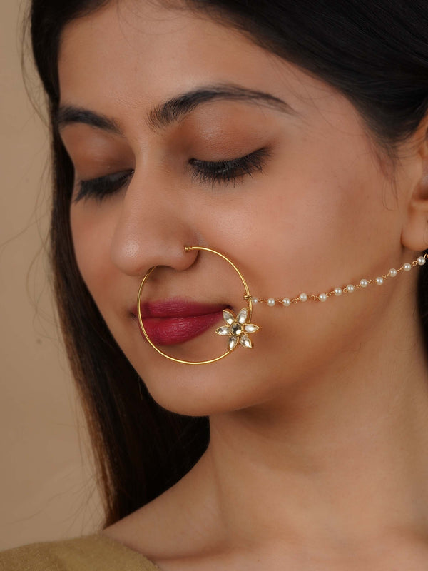MNTH121A - White Color Gold Plated Jadau Kundan Nosering