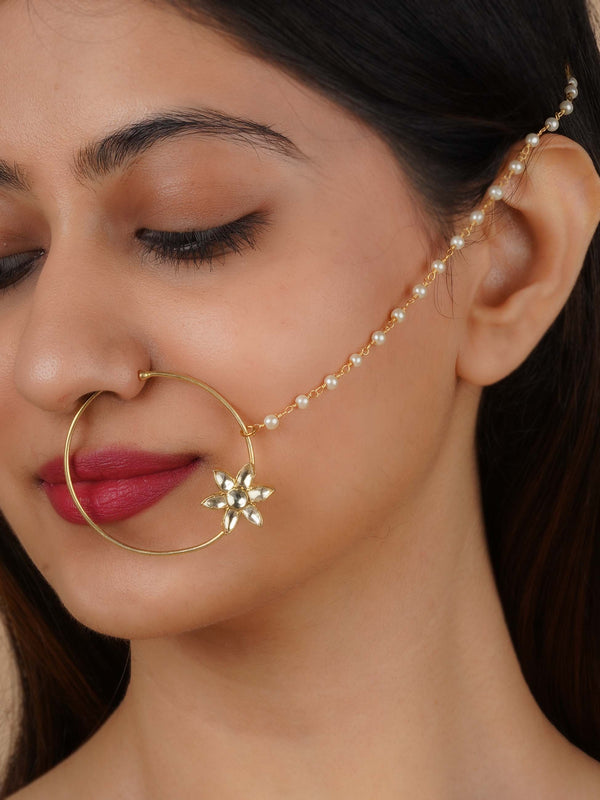 White Color Gold Plated Jadau Kundan Nosering - MNTH121