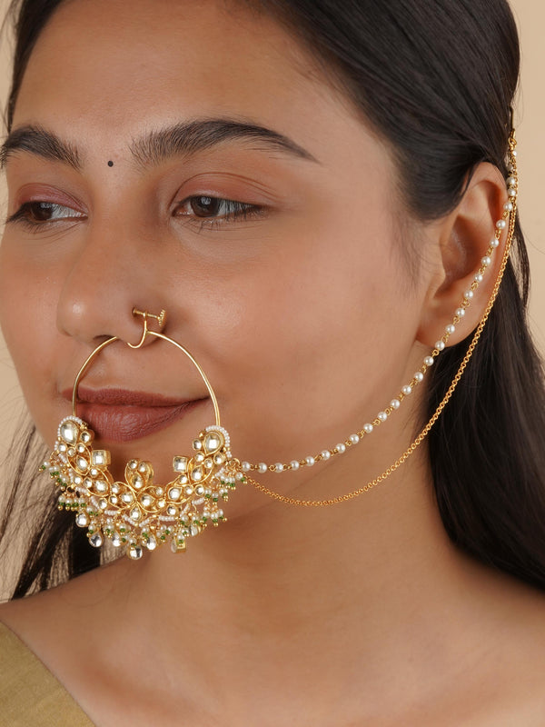 MNTH161Y - White Color Gold Plated Jadau Kundan Nosering