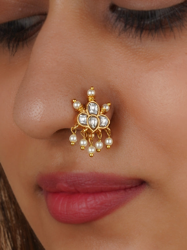 MNTH172W - White Color Gold Plated Jadau Kundan Nosepin