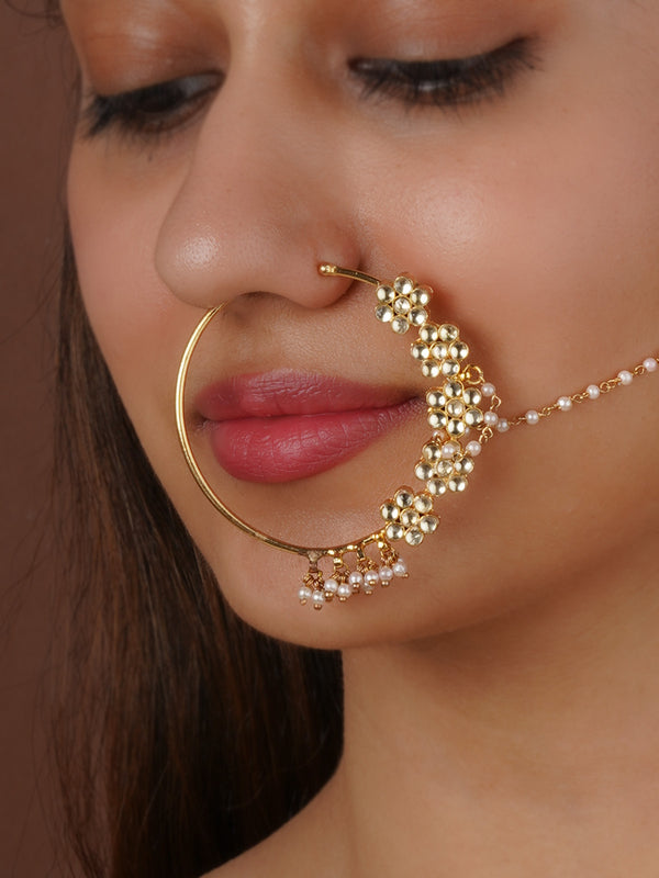 White Color Gold Plated Jadau Kundan Nosering - MNTH183Y