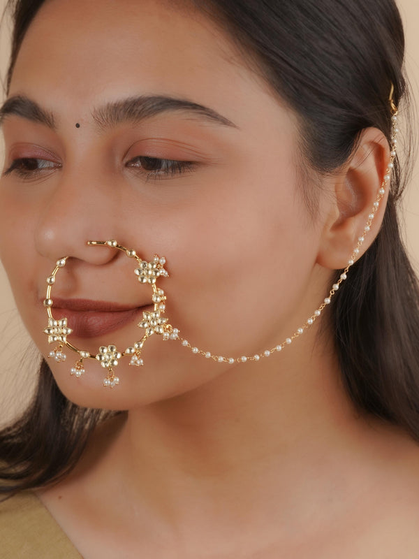 MNTH184Y - White Color Gold Plated Jadau Kundan Nosering