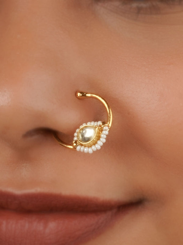 MNTH187Y - White Color Gold Plated Jadau Kundan Nosering