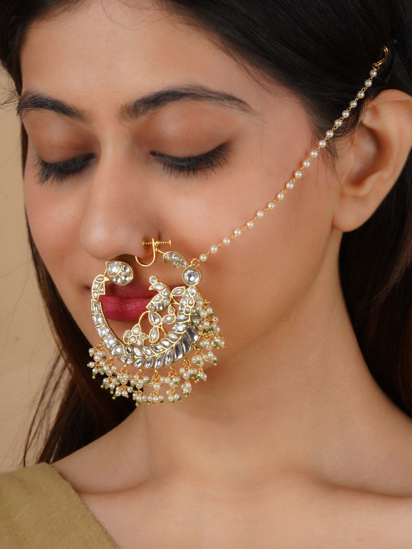 MNTH191 - White Color Gold Plated Jadau Kundan Nosering