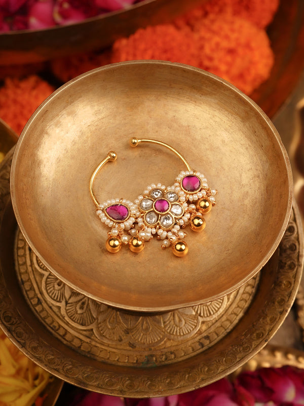 Pink Color Gold Plated Jadau Kundan Nosering - MNTH192WP