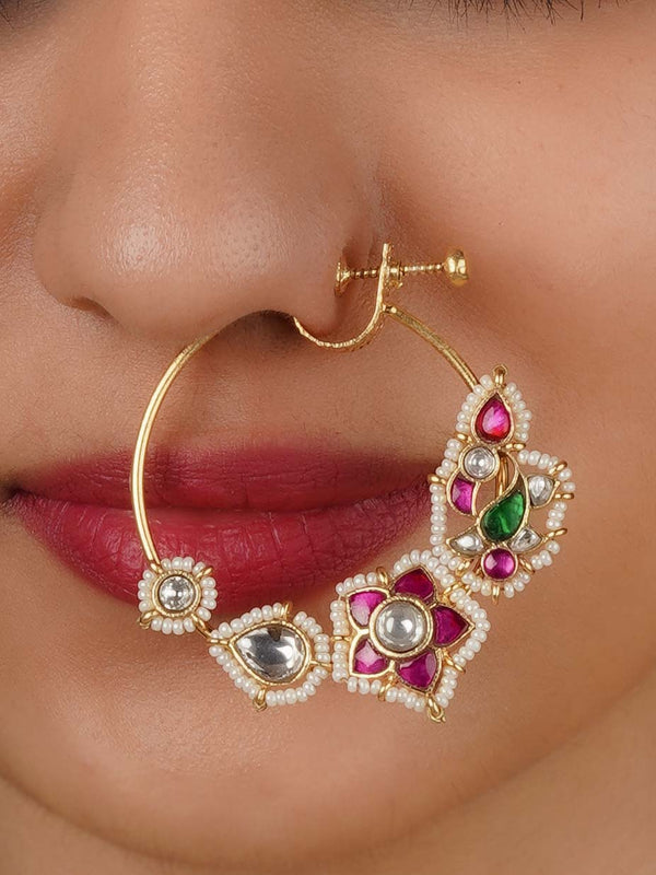 MNTH193M - Multicolor Gold Plated Jadau Kundan Nosering