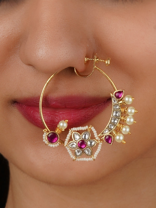 MNTH194WP - Pink Color Gold Plated Jadau Kundan Nosering