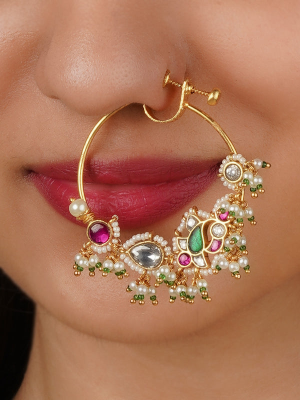 MNTH195M - Multicolor Gold Plated Jadau Kundan Nosering