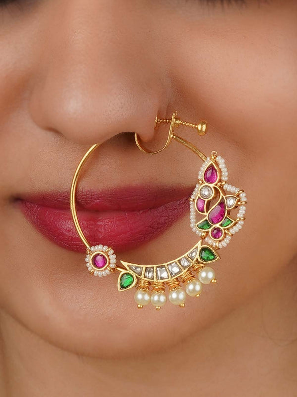 MNTH196M - Multicolor Gold Plated Jadau Kundan Nosering