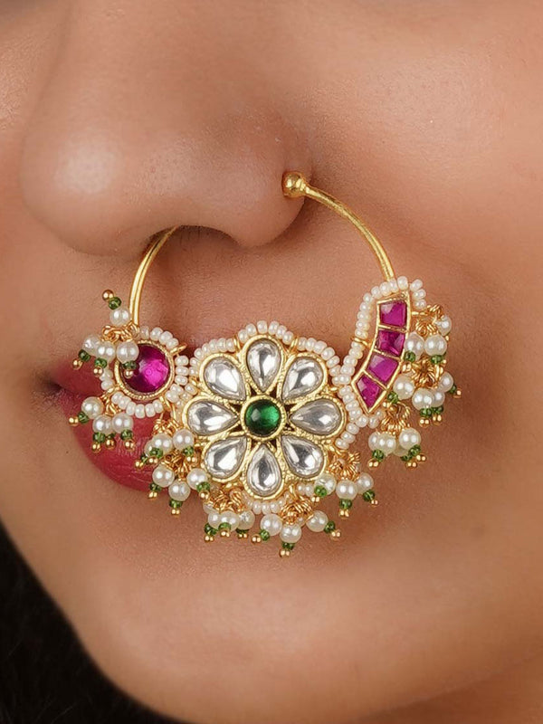 MNTH197M - Multicolor Gold Plated Jadau Kundan Nosering