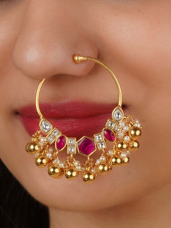 MNTH200WP - Pink Color Gold Plated Jadau Kundan Nosering