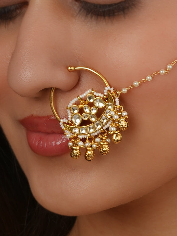 White Color Gold Plated Jadau Kundan Nosering - MNTH208Y