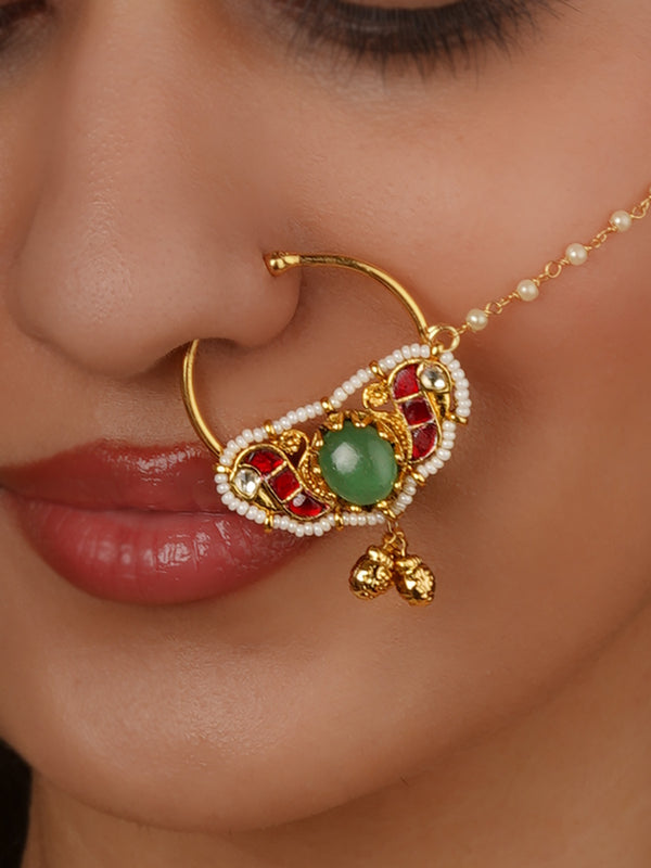 Multicolor Gold Plated Jadau Kundan Nosering - MNTH209M