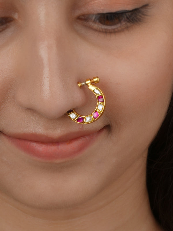 Gold Plated Jadau Kundan Nosering - MNTH213