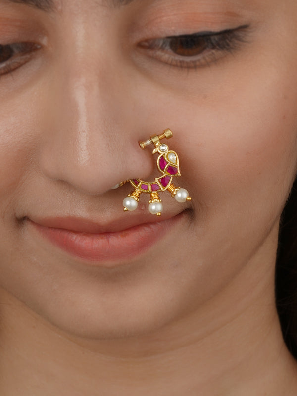 Gold Plated Jadau Kundan Nosering - MNTH214
