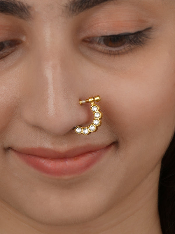 Gold Plated Jadau Kundan Nosering - MNTH215