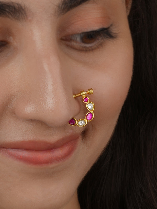 Gold Plated Jadau Kundan Nosering - MNTH216