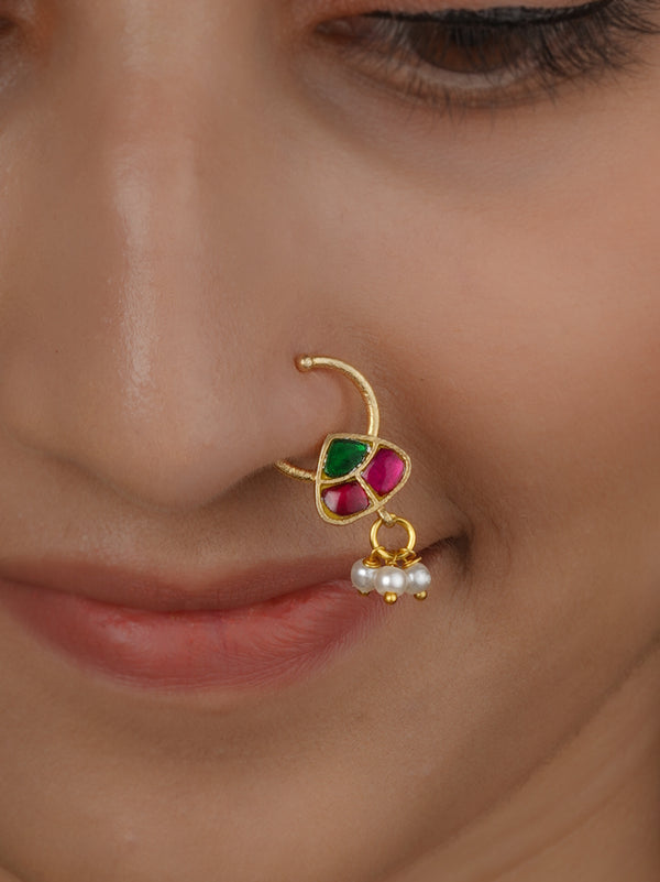 Gold Plated Jadau Kundan Nosering - MNTH226