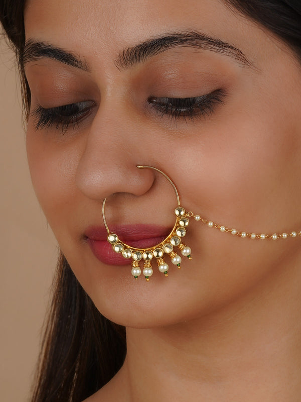 MNTH28 - White Color Gold Plated Jadau Kundan Nosering