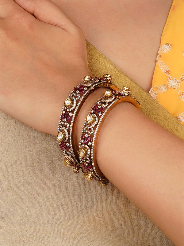 Pink Color Gold Plated Moissanite Bangles (One Pair) - MO-B19