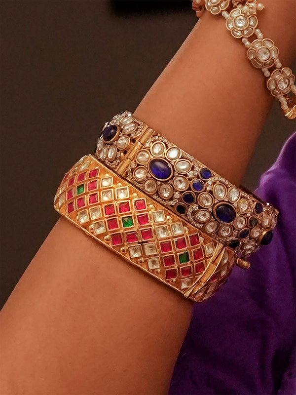 Blue Color Gold Plated Jadau Kundan Bangles - MO-B1WBL