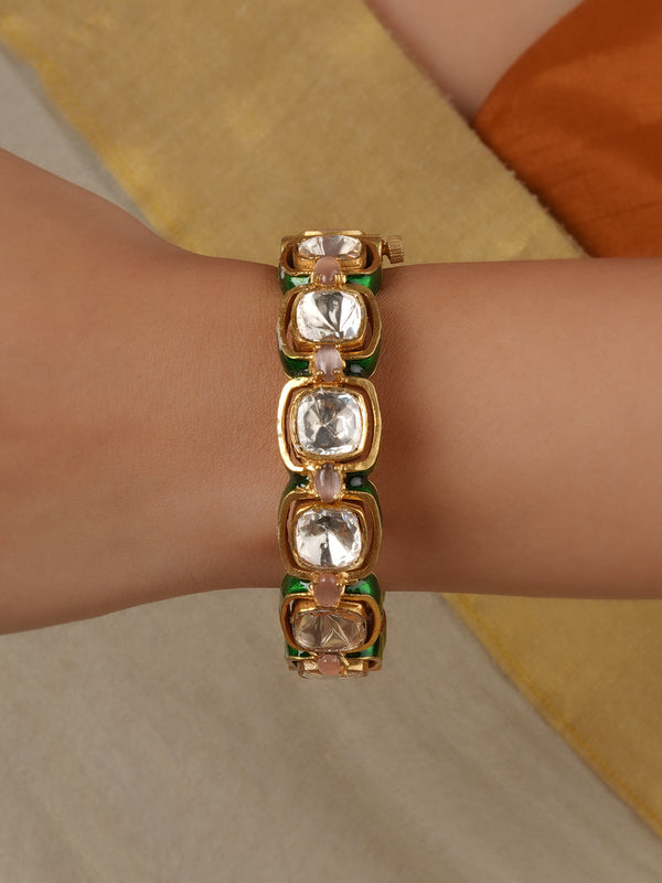 Green Color Gold Plated Moissanite Bangles (One Pair) - MO-B23GRA