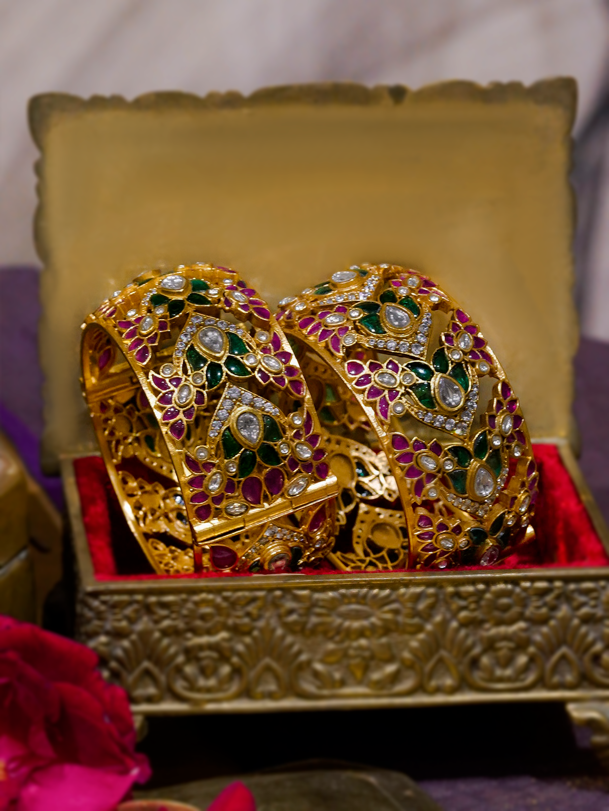 MO-B2M - Multicolor Gold Plated Jadau Kundan Bangles