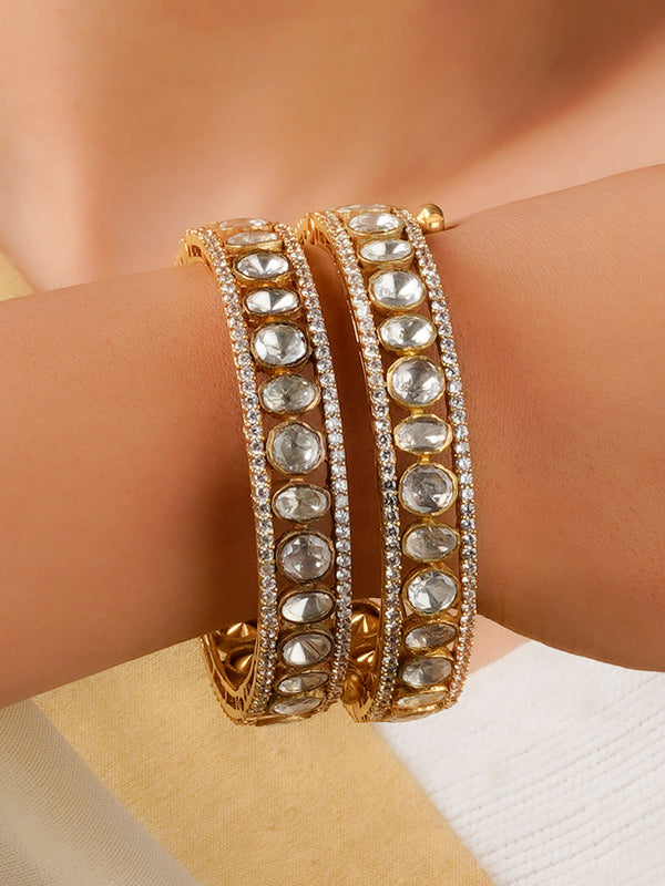 MO-B3W - White Color Gold Plated Moissanite Bangles