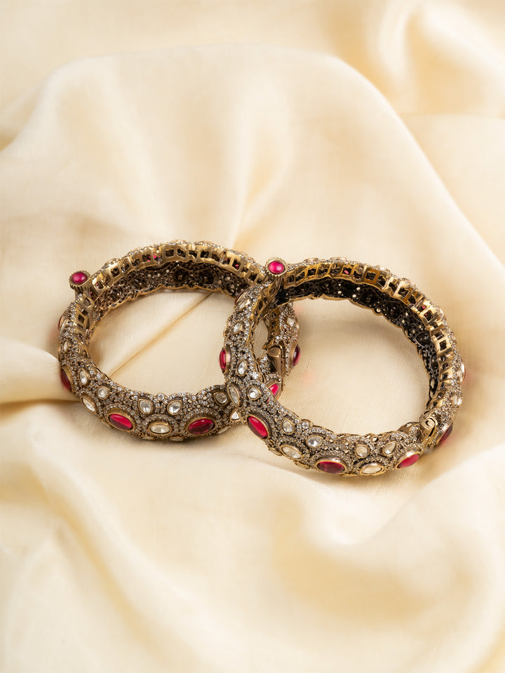 MO-B7WP - Red Color Jadau Kundan Bangles