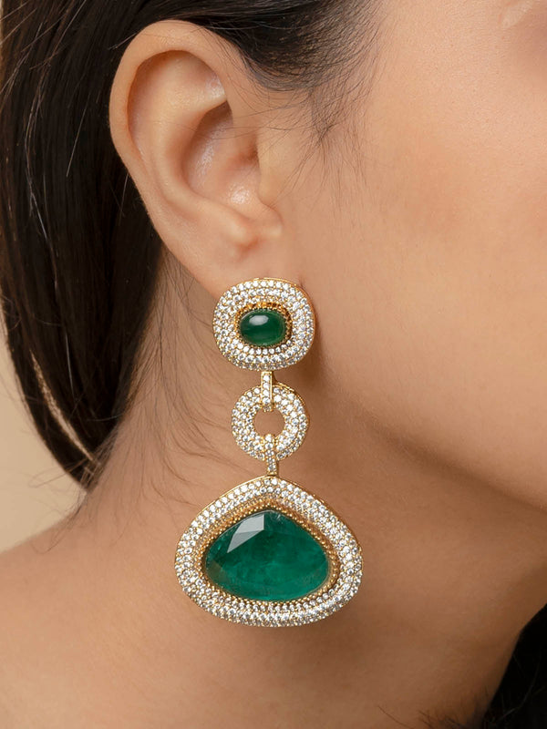 MO-EAR16GR - Green Color Jadau Kundan Earrings