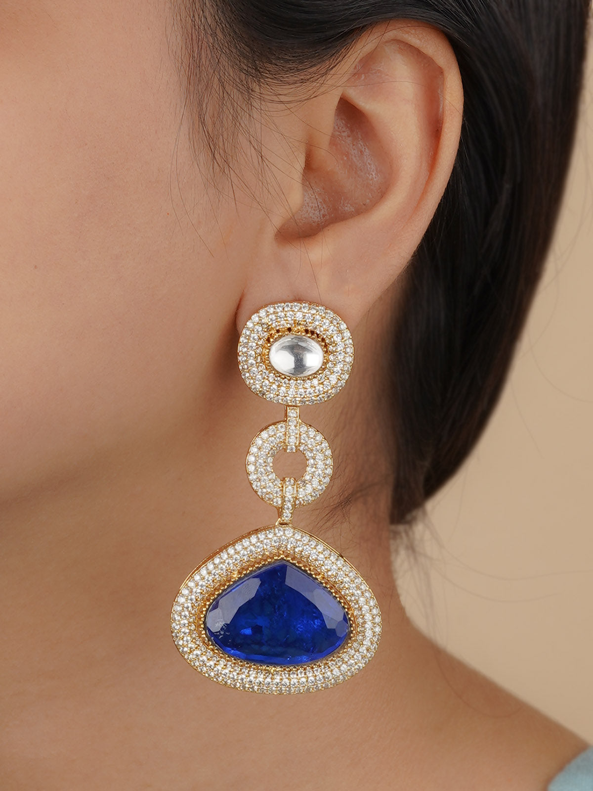 MO-EAR16WBL - Blue Color Faux Diamond Earrings