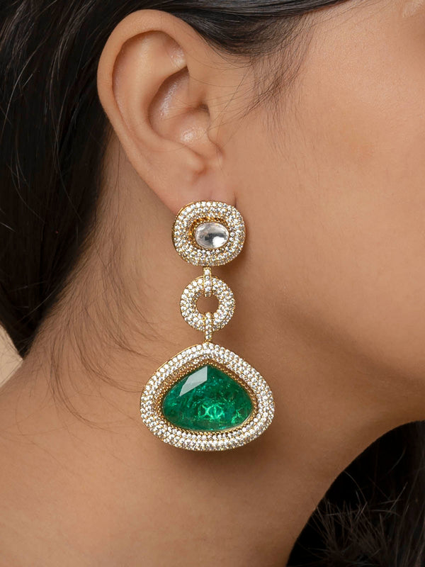 MO-EAR16WGR - Green Color Faux Diamond Earrings