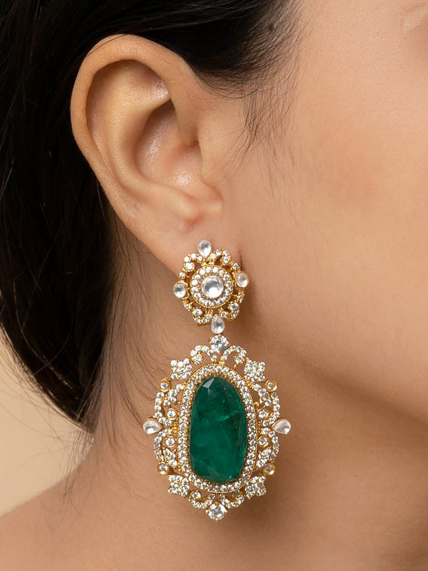 MO-EAR17GR - Green Color Faux Diamond Earrings